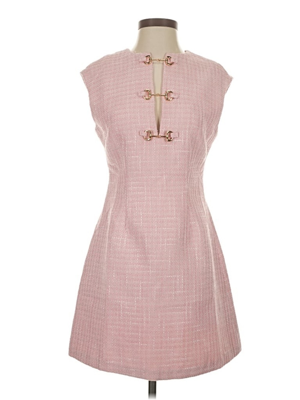 Commense Metal Button Tweed Sleeveless Dress Pastel Pink - Picture 2 of 9
